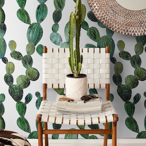 Charming Wallpaper, Green cactus wallpaper, Boho style, Wall mural,  Cactus decal,    Wall murals   #40FW Removable Decal