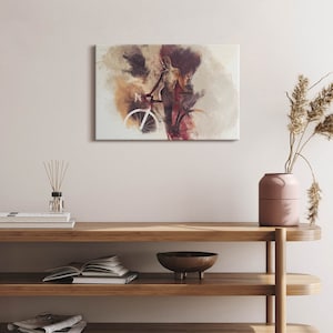Woman and bicycle Canvas, Wall Art Picture, Beige Wall Decoration, Abstraction Canvas Art