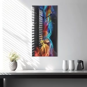 Horloge murale abstraite lignes colorées, horloge en verre multicolore, horloge imprimée abstraite, horloge personnalisée, collection chiffres ou lignes image 5