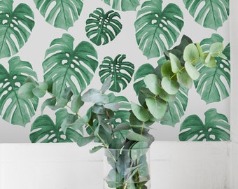 Charming Wallpaper, Monstera Leaves  Wallpaper, Tropical Wall Mural, Green  Home Decoration  #58FW Removable Decal