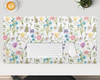 Floral vintage pattern Desk Pad, Multicolored Desk Cover, Table Protector Pad, Flowers And Plants Desk Mat, Desk Decoration