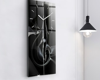 Horloge minimaliste fumée abstraite, horloge en verre noir, horloge suspendue abstraite, horloge décorative horizontale, collection chiffres ou lignes