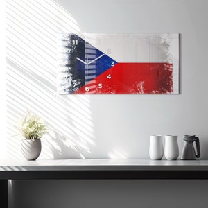 Czech flag Hanging Clock, white Glass Clock, Patriotic Modern Wall Clock, Personalised Clock, Numbers or Lines Collection