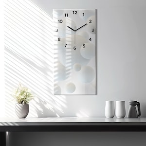 Balls abstraction Modern Wall Clock, White Glass Clock, Abstract Modern Wall Clock, Custom Wall Clock, Numbers or Lines Collection