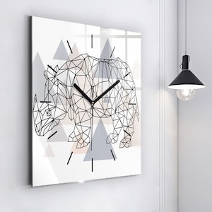 Geometric pattern Glass Clock, Beige Printed Clock, Abstract Modern Wall Clock, Personalised Clock, Numbers or Lines Collection