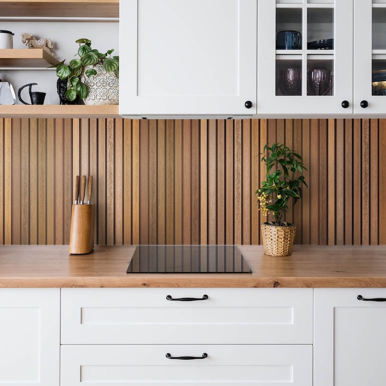 Wooden Lamellas Panel Stickers, Removable Panels, Texture Panel Stickers, Brown Decal Decoration, Kitchen Panel Stickers image 1