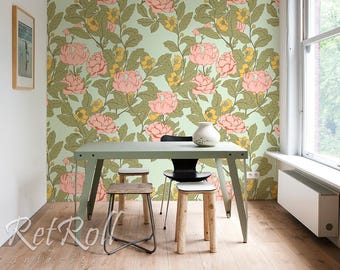 Elegant Roses - carta da parati rimovibile, classica, di design, stacca e attacca, natura morta, colorata, retrò, carta da parati floreale, arredamento, arte murale #3