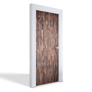Rustic Wooden Wall Door Sticker, Carving Door Mural, Texture Door Decals, Brown Door Mural, Bedroom Door Stickers