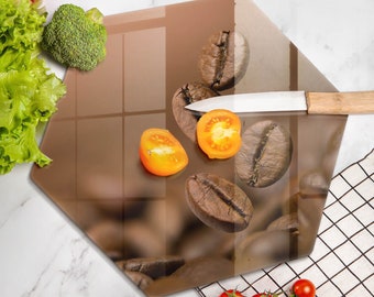 Coffee Beans Cutting Board, Tempered Glass Chopping Board, Brown Kitchen Decorations, Large Chopping Board, Round Cutting Board