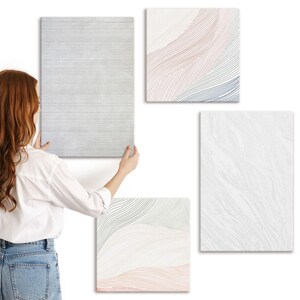 Canvas Art Set Of 4 - Bright String Structures Patterns In The Sand, Gray Photo Canvas Print, Natural Textures Hanging Piece