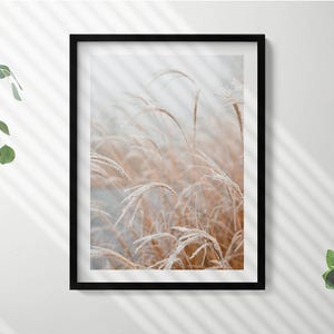 Delicate Grasses In Boho Style Art Print, Landscape Painting in Frame, Beige Wall Art, Home Decorations