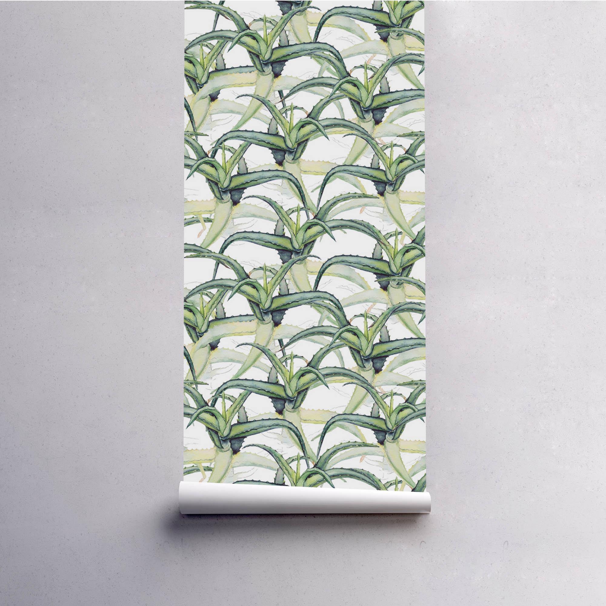 Charmante Tapete, Handgezeichnetes Aloe Vera Tapete, Aquarell Wandbild,  Grne selbstklebende Wandverkleidung, Weies Wohndekor #99 - Etsy.de