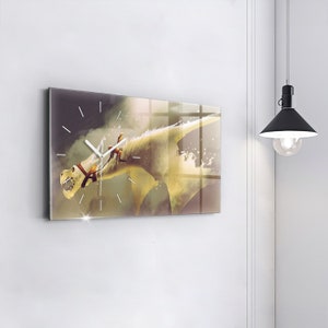 Illustration of the Dragon Rider Modern Wall Clock, White Glass Clock, Abstract Modern Wall Clock, Personalised Clock, Numbers or Lines