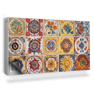 Colorful Old Tiles With Floral Patterns Radiator Cover, Orange Magnet Mat, Heating Cover, Mat For Radiator