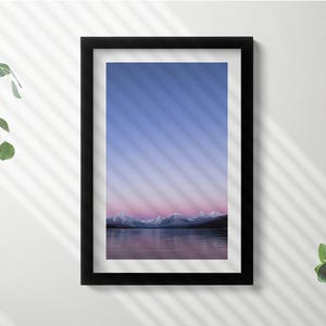 Landscape Of Mountains And Lake, Minimalism Wall Art in Frame, Landscape Framed Art, Blue Wall Art, Home Decorations