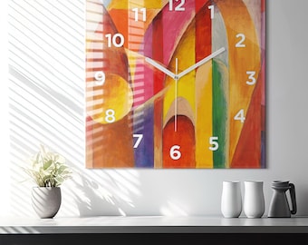 Decoración de arte abstracción Reloj de vidrio, Reloj minimalista rojo, Reloj de pared abstracto, Reloj personalizado, Números o líneas