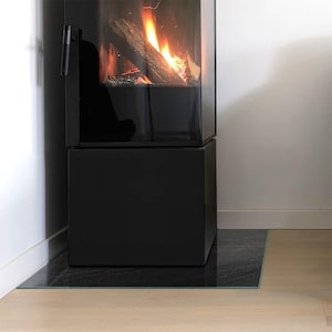 Placa rectangular para hogar de estufa con textura de piedra natural, decoración de chimenea negra, placa de piso de vidrio para chimenea, hogar de chimenea moderno