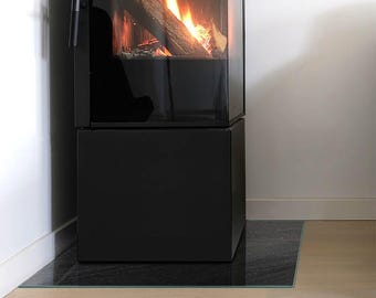 Natural Stone Texture Rectangular Stove Hearth Plate, Black Fireplace Decoration, Glass Fireplace Floor Plate, Modern Fireplace Hearth