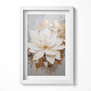 Delicate Painted Flower Art Print, Flowers and plants Painting in Frame, Beige Wall Art, Home Decorations