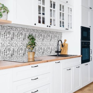 Grill Panel Stickers, Self Adhesive Panels, Food Panel Stickers, Black and white Decal Decor, Wall Panel Stickers
