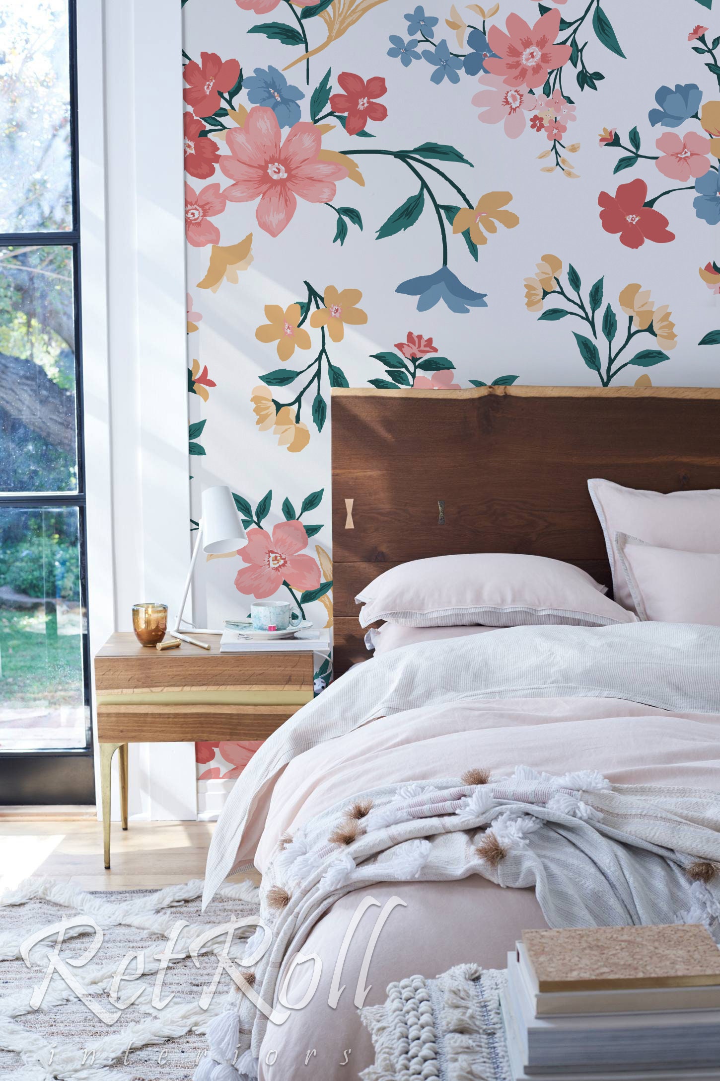 Colorful Flowers - Murale Amovible, Design, Revêtement Mural, Réutilisable, Peler et Coller, Auto-Ad