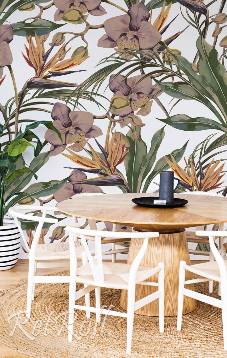 Botanical Leaves Removable Wallpaper Exotic Wall Mural Etsy