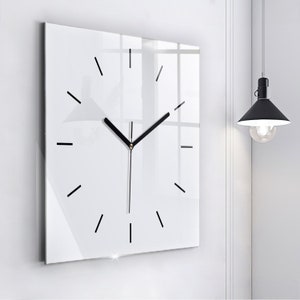 White Glass Clock, White Modern Wall Clock, Solid color Minimalistic Clock, Personalised Clock, Numbers or Lines