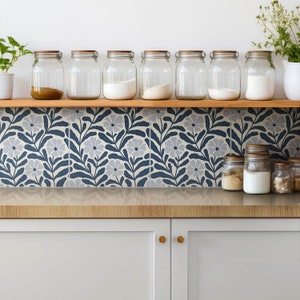 Painted Flowers Tile Stickers, Removable Tiles, Flowers Tile Stickers, Blue Decal Decoration, Kitchen Tile Stickers, Pack of 9