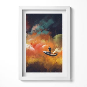 Abstract Sky in Frame, Landscape Print in Frame, Orange Wall Art, Home Decorations