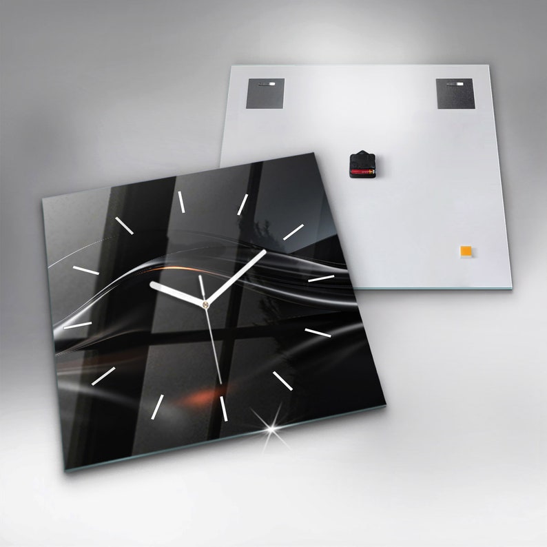 Reloj de cristal de abstracción, reloj de pared moderno negro, reloj minimalista abstracto, reloj personalizado, números o líneas Square 60cm (23.6in)