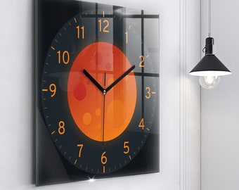 Clock Full Moon, Astronomy Themed Black Printed Clock, Unique Number Collection, Custom Wall Clock