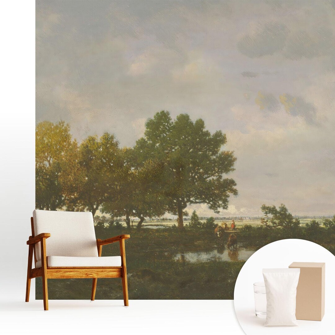 Forest Landscape Landscapes Wall Mural Green, Custom Wallpaper, Self ...