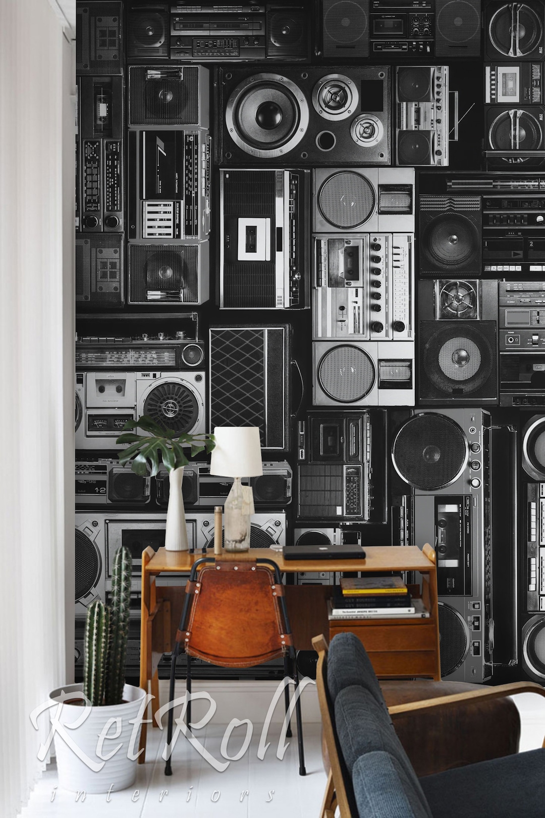 Retro Boombox Removable Wallpaper, Wall Covering, Self Adhesive, Pop