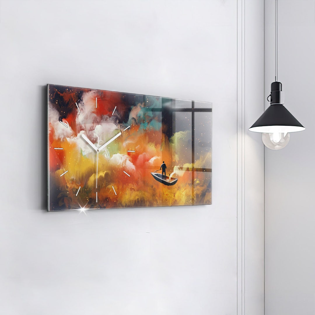 Abstract Picture Minimalistic Clock, Orange Glass Clock, Abstract Wall ...