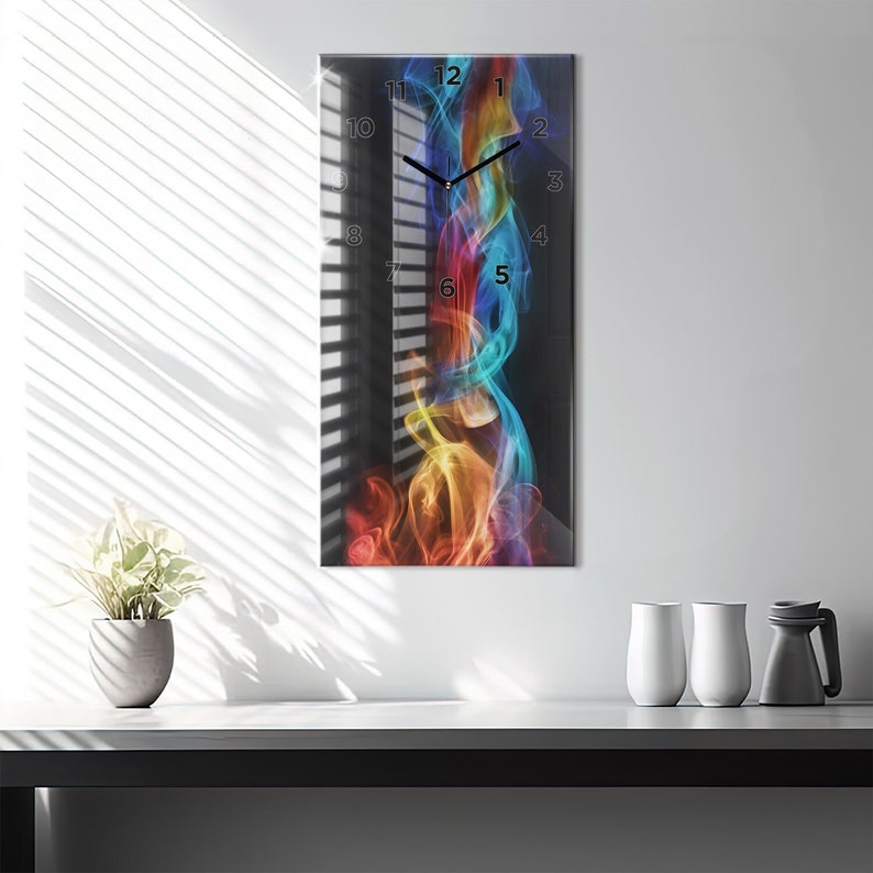 Horloge murale abstraite lignes colorées, horloge en verre multicolore, horloge imprimée abstraite, horloge personnalisée, collection chiffres ou lignes image 2