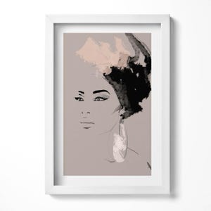 Abstract Portrait Of A Woman Illustration in Frame , People Print in Frame, Beige Wall Art, Home Decorations