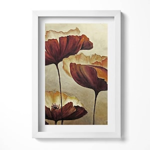 Painted Poppies Wall Art in Frame, Flowers and plants Framed Art, Brown Wall Art, Home Decorations