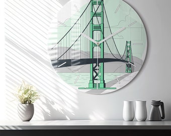 エメラルドガラス壁掛け時計、グリーン壁掛け時計、抽象的な吊り時計