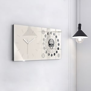 Moon phases Hanging Clock, White Glass Clock, Astronomy Printed Clock, Personalised Clock, Numbers or Lines