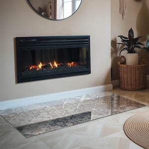 Decorative Mosaic Pattern Rectangular Stove Hearth Plate, Gray Fireplace Decoration, Glass Fireplace Floor Plate, Modern Fireplace Hearth