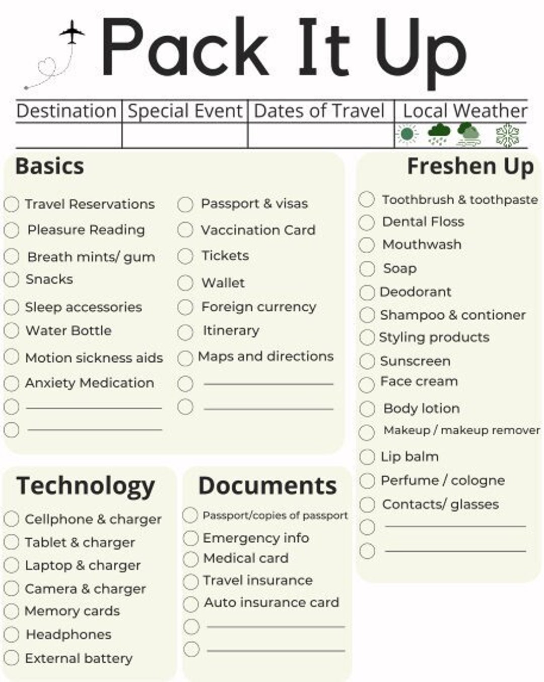 Packing List Travel List