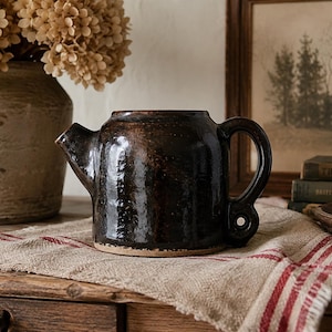 Vintage  Studio Pottery Pitcher | Rustic and Heavy Hand Thrown Stoneware