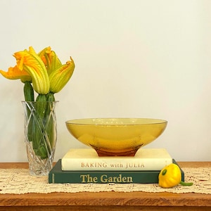 Vintage Mid-Century Textured Amber Glass Bowl –Fruit or Serving Bow Hazel Atlas Colony Square