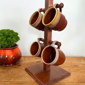 Vintage Brown Drip Glaze Mugs – Set of 4 Ceramic Coffee Cups with Ribbed Base
