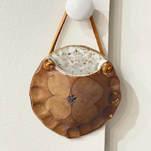 Vintage Ceramic Wall Pocket, Rustic Floral Wall Hanging, Studio Pottery Decor