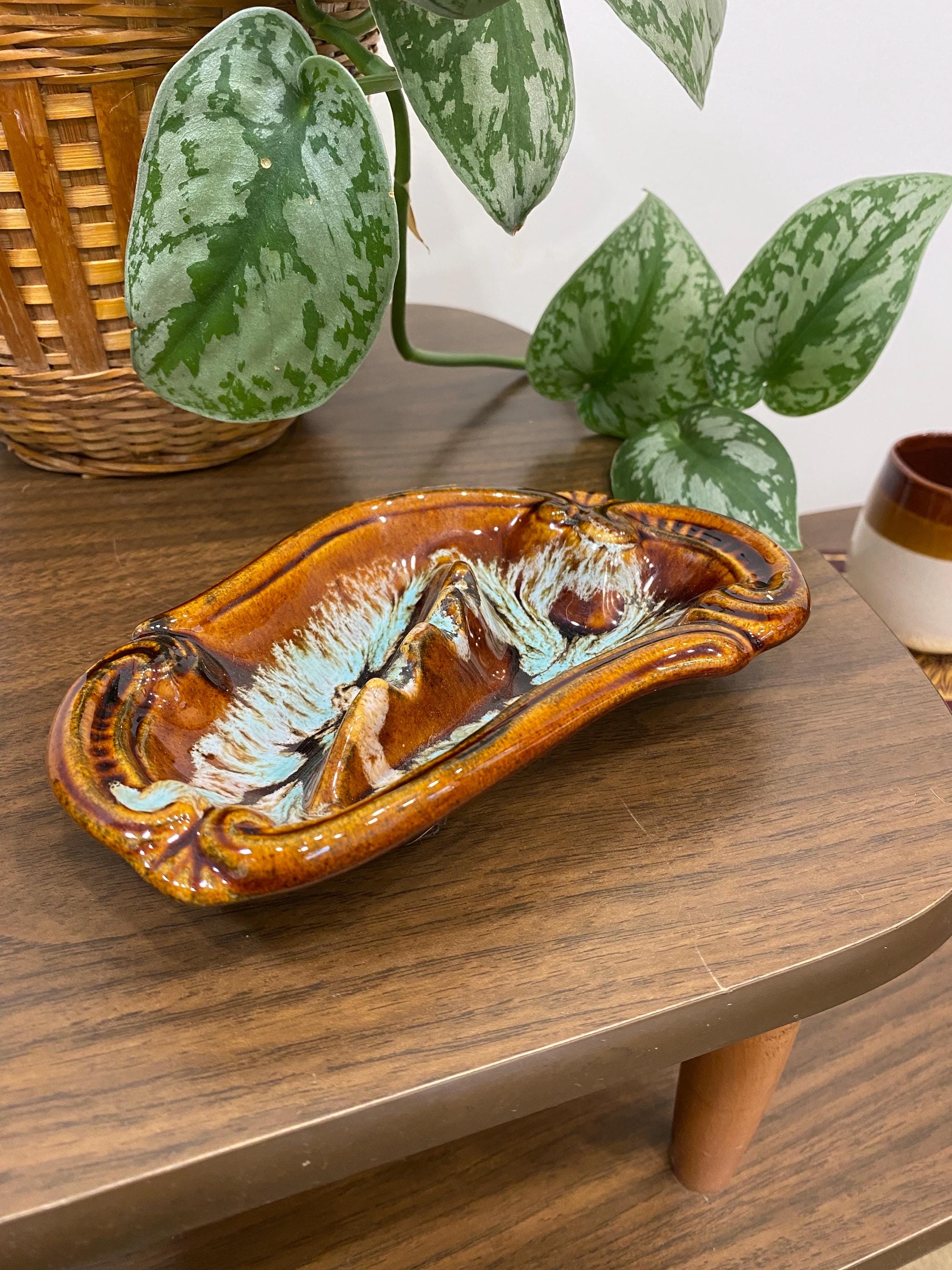 USAヴィンテージ　アッシュトレー　灰皿　ミッドセンチュリー60’s70’s Vintage Ashtray –USA Mid-century 1960s Brown & Turquoise Ceramic