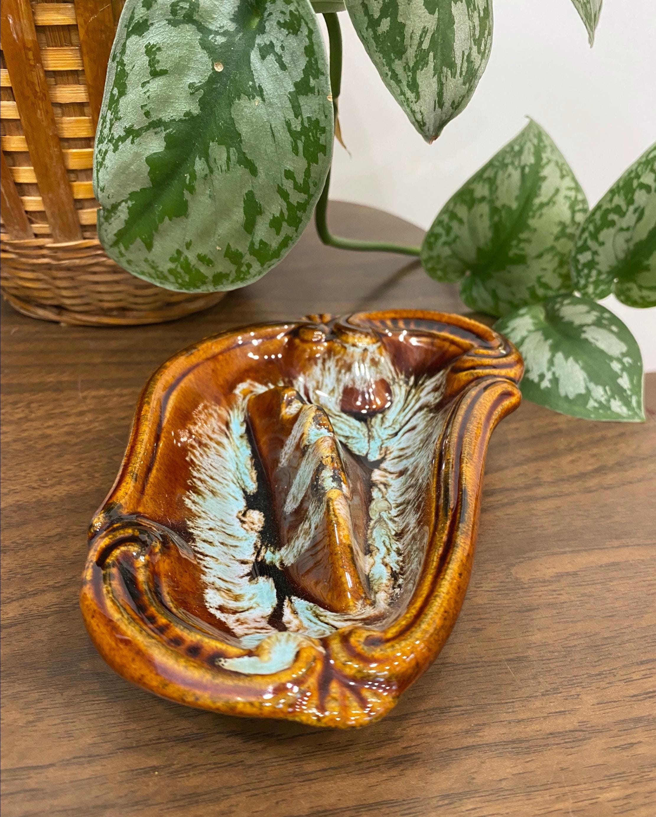 ビンテージ アンティーク 60s 器 容器 ミッドセンチュリー Vintage Ashtray –USA Mid-century 1960s Brown & Turquoise Ceramic