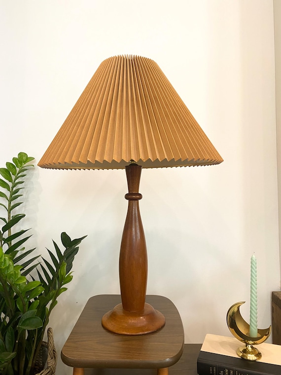Vintage Pleated Parchment Lamp Shade: Mid-century Modern Ochre