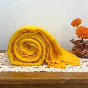 Vintage Yellow/Orange Chenille Blanket with Satin Trim – Full/Queen – 73 x 104