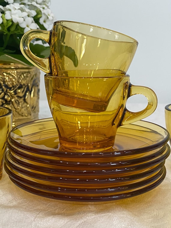 Vintage Amber Espresso Cups and Saucers -bormioli Rocco Vitrosax